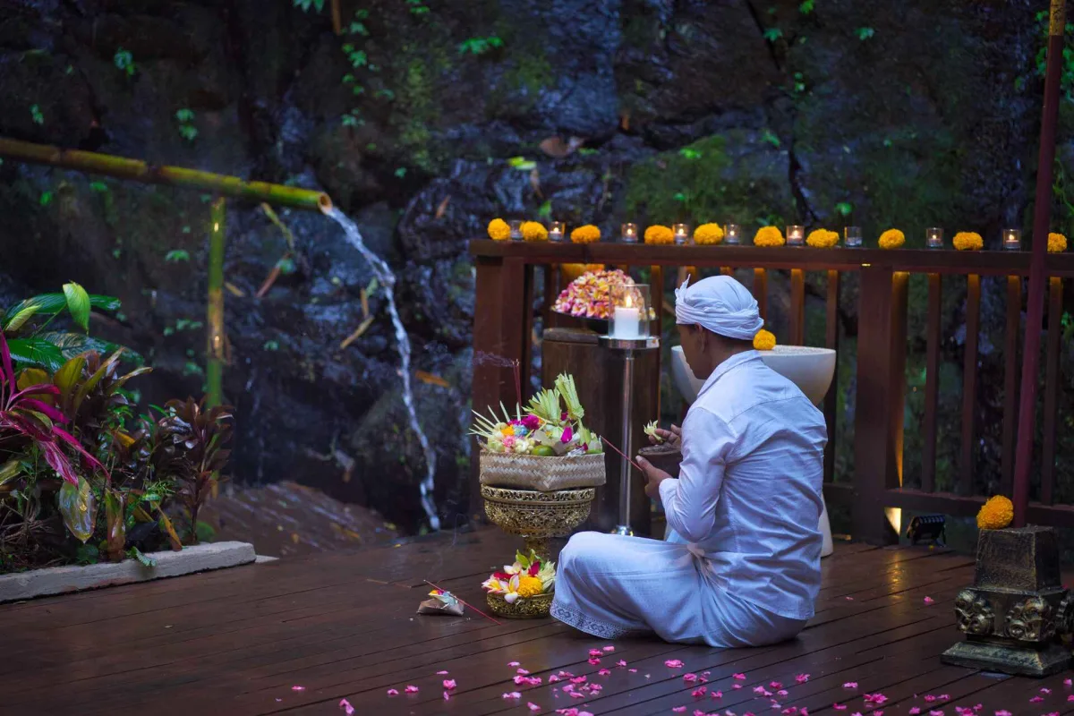 Balinese blessing purification at the holy river